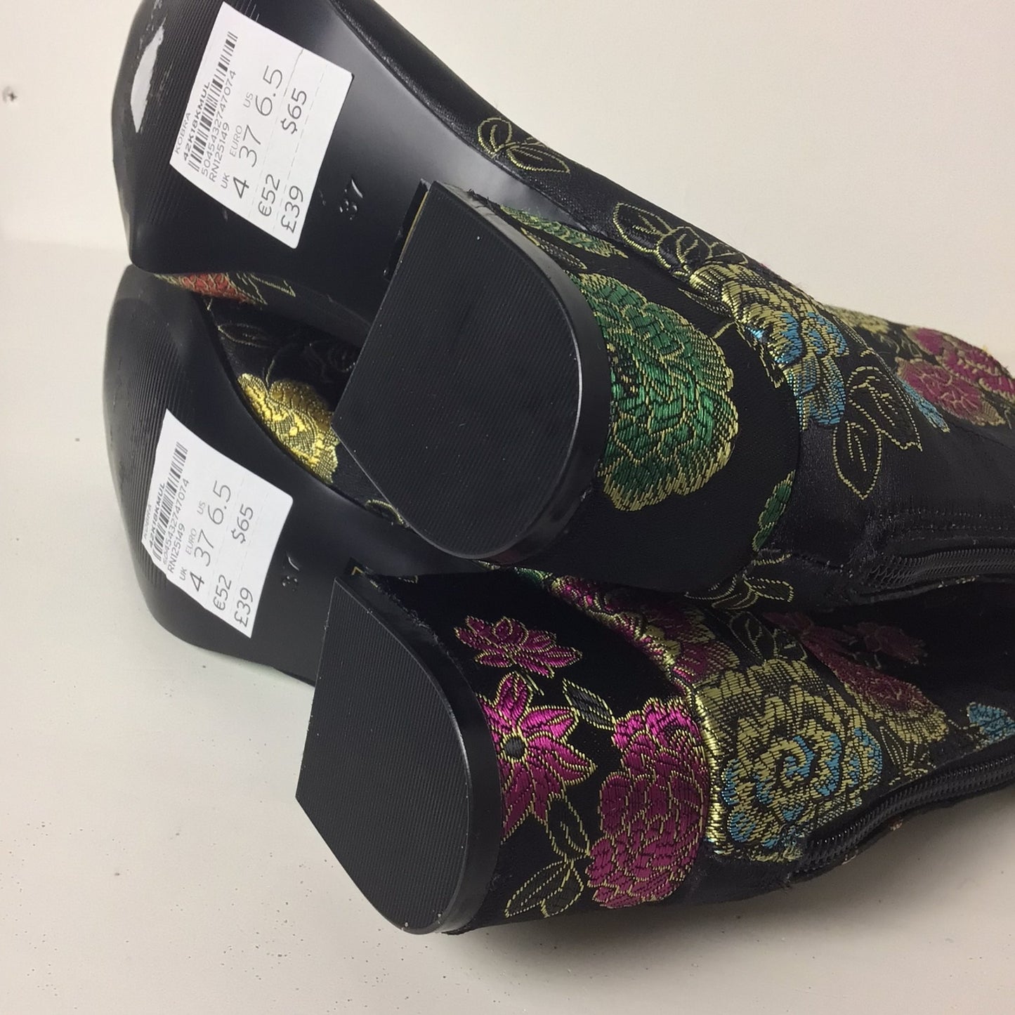 BNWT Topshop Black Floral Print High Ankle Heels Boots Size UK 4