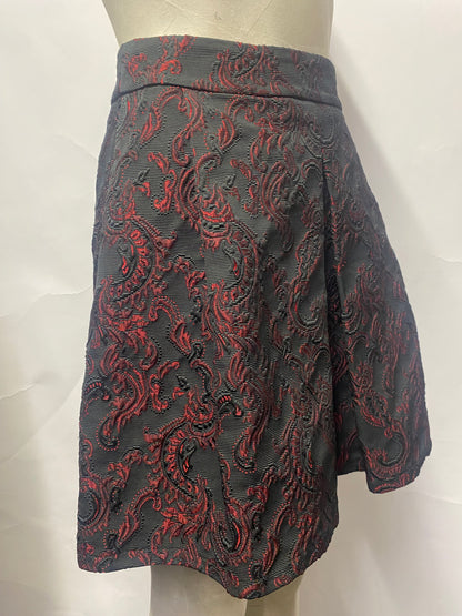 Vicolo Red and Black Jacquard Paisley A-line Pleat Mini Skirt XS