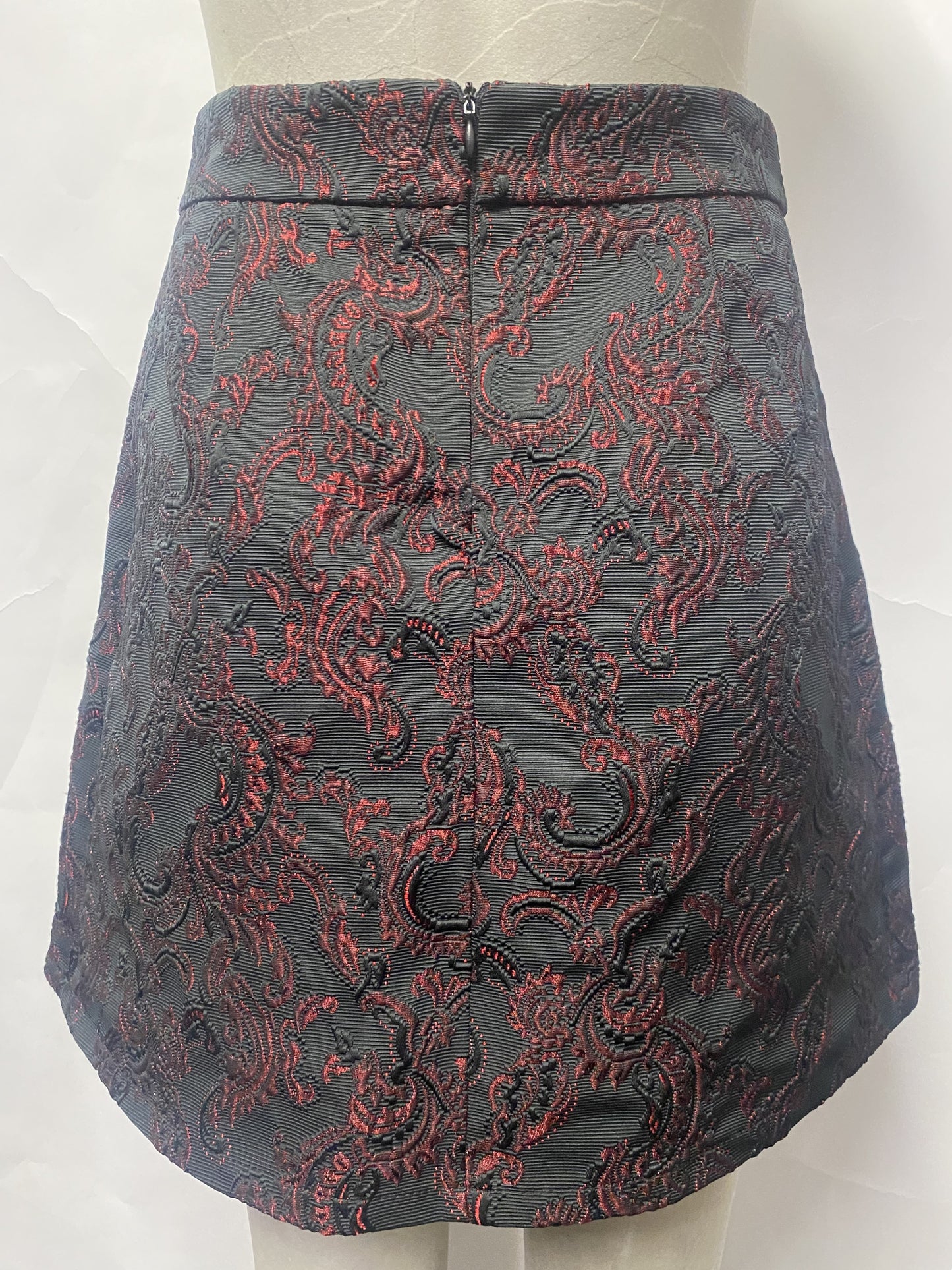 Vicolo Red and Black Jacquard Paisley A-line Pleat Mini Skirt XS