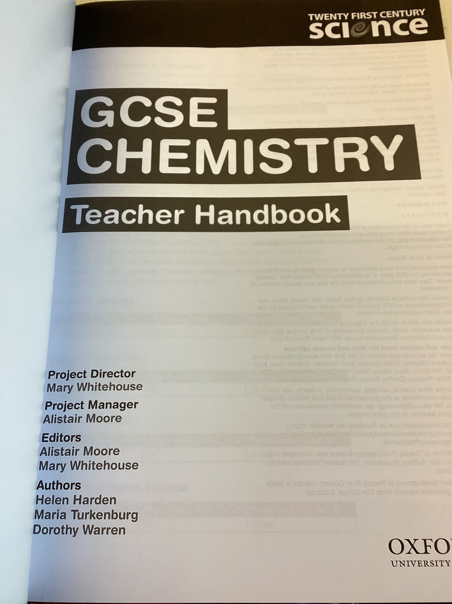 OCR GCSE Chemistry Teacher Handbook Twenty First Century Science