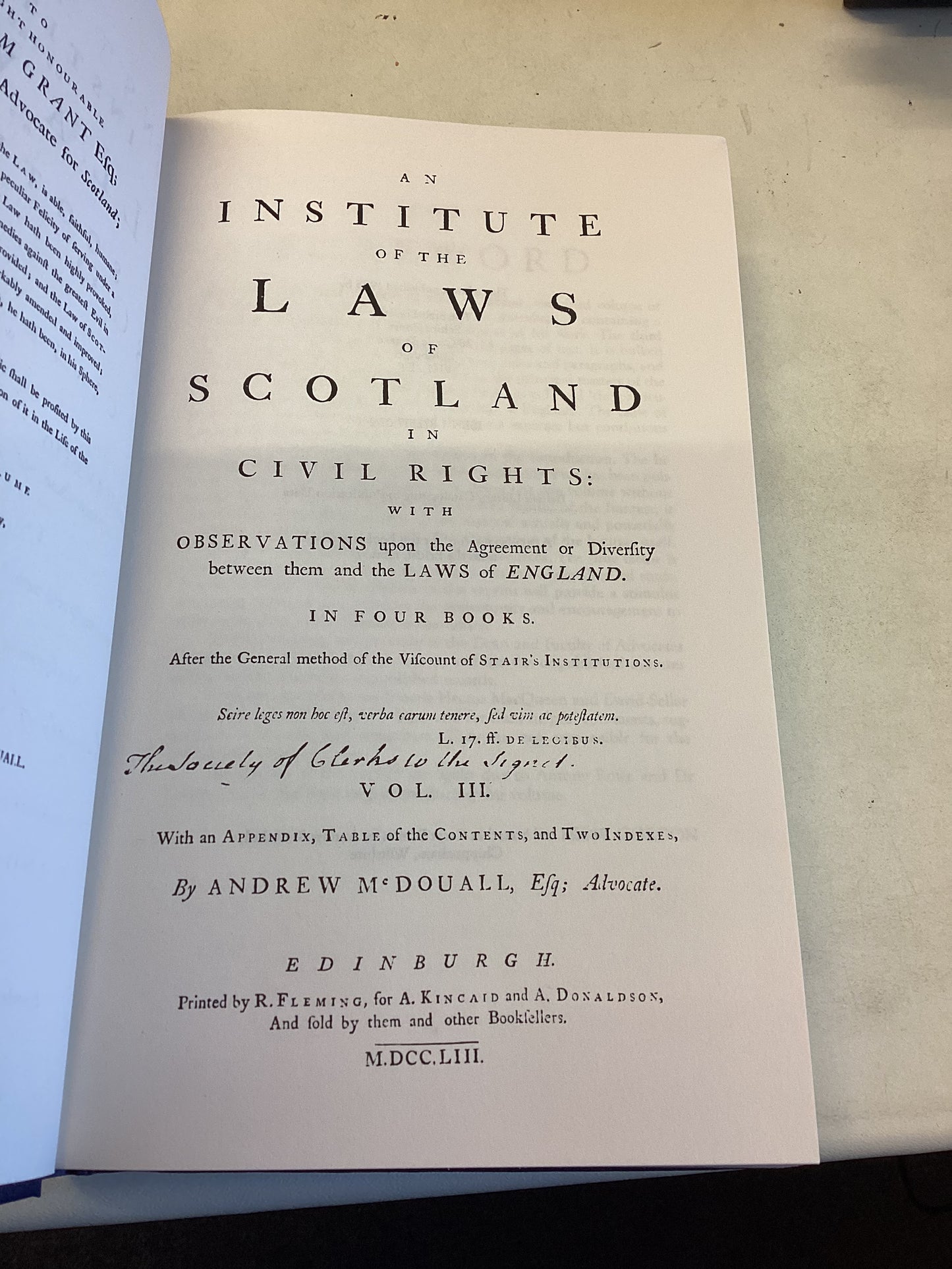 An Institute of the Laws Of Scotland Volume 3  Facsimile  43 Stair Society