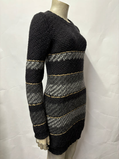 Hugo Boss Grey and Gold Stripe Knitted Dress XS Fall 2014