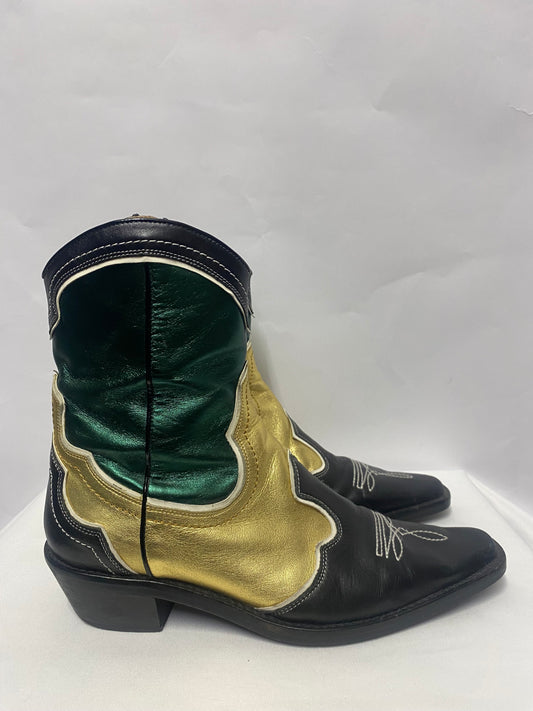 Zara Gold, Green and Black Short Cowboy Boots 6/EU 39