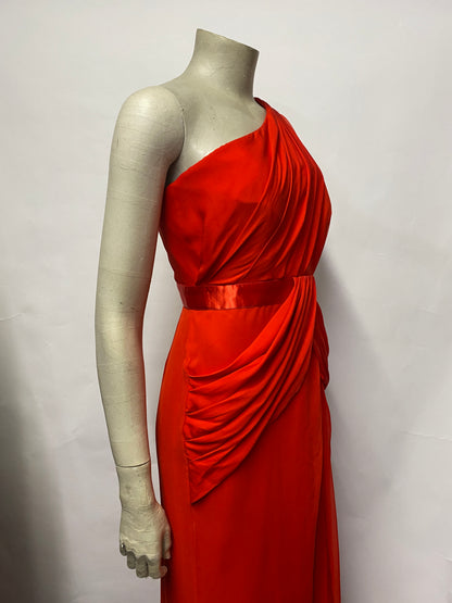 Marchesa Notte Red Silk Draped One Shoulder Gown 6