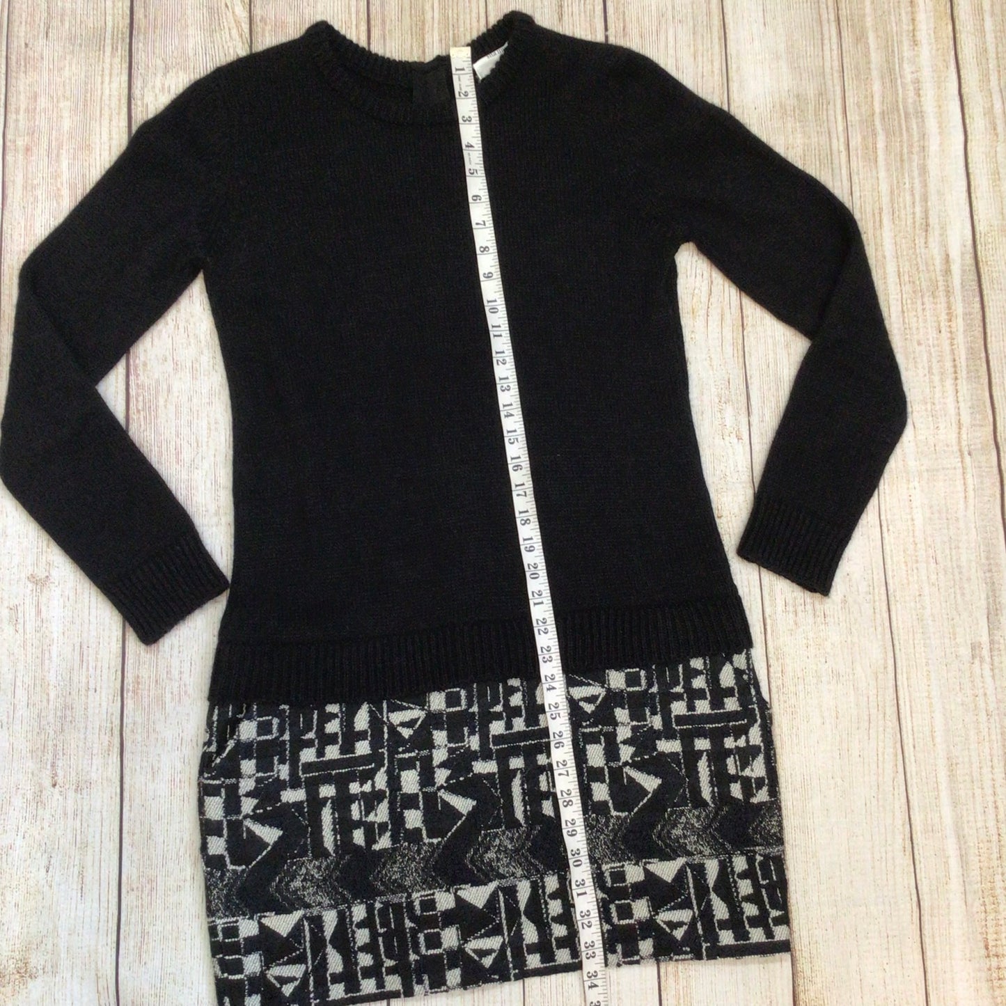 Sita Murt Black & White Wool Blend Long Sleeve Dress w/Pockets Size 40