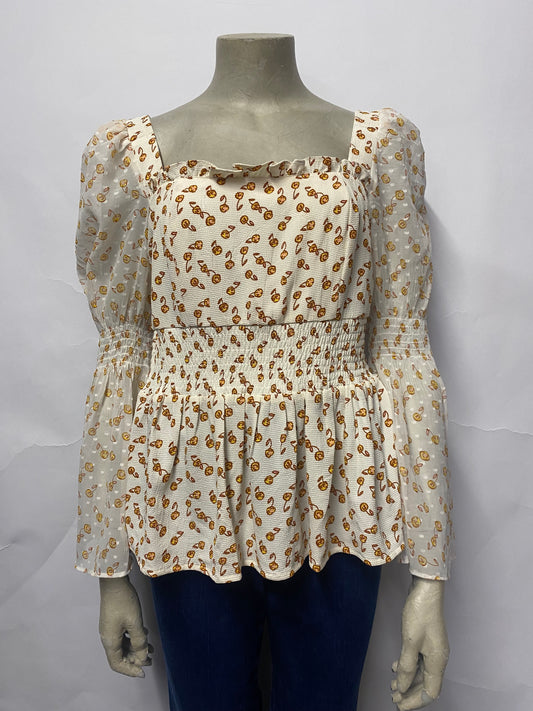 French Connection Cream and Yellow Floral Milk Maid Top Small