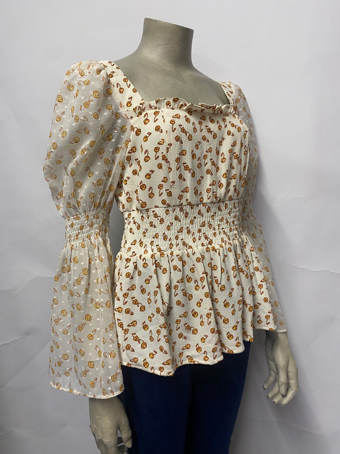 French Connection Cream and Yellow Floral Milk Maid Top Small
