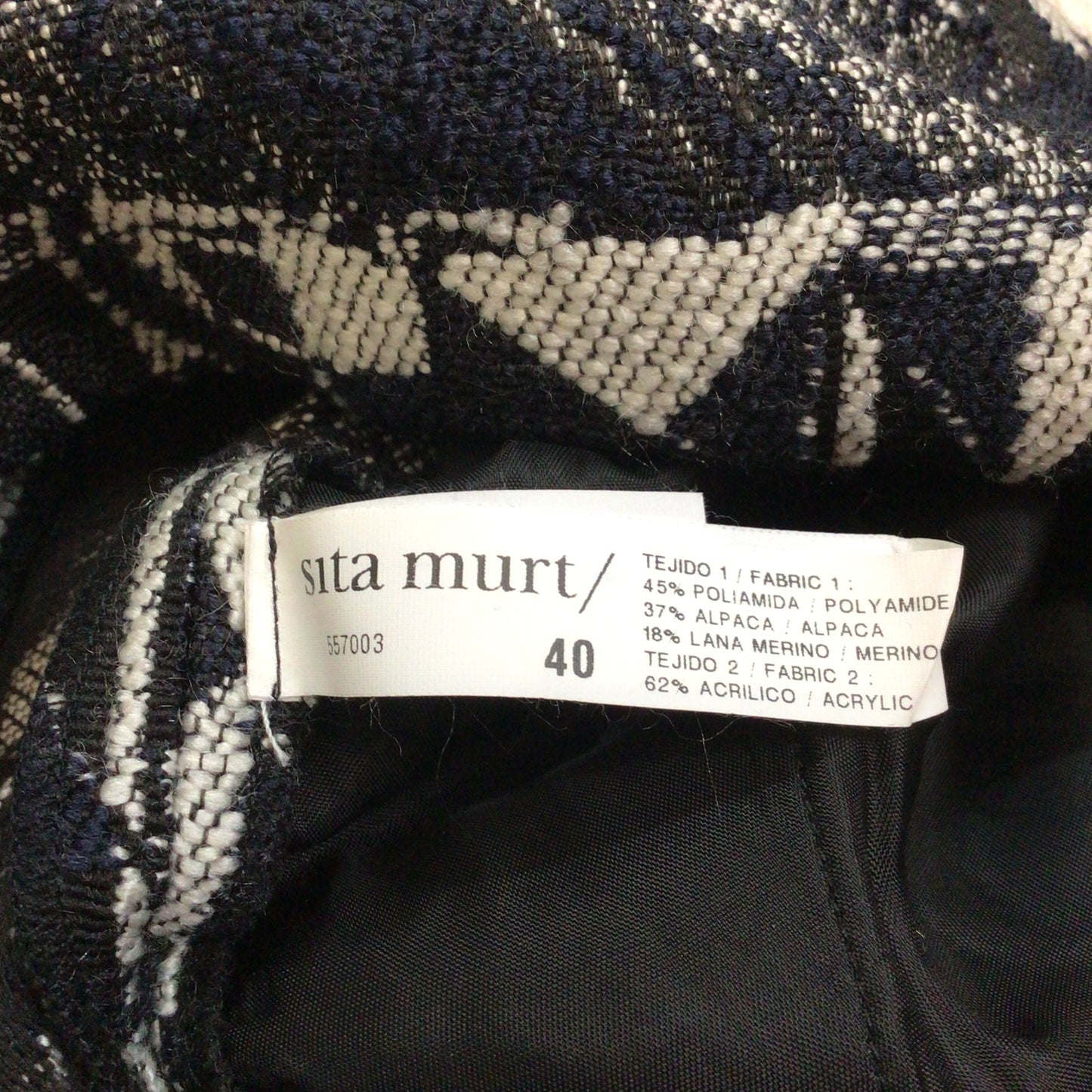 Sita Murt Black & White Wool Blend Long Sleeve Dress w/Pockets Size 40