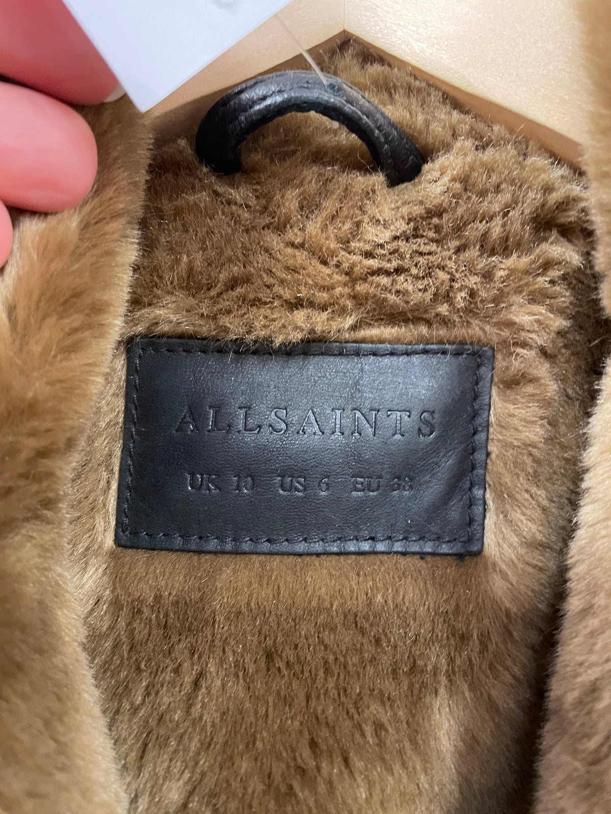 All Saints Black Real Leather Biker Style Jacket with Faux Fur Lining Size 10
