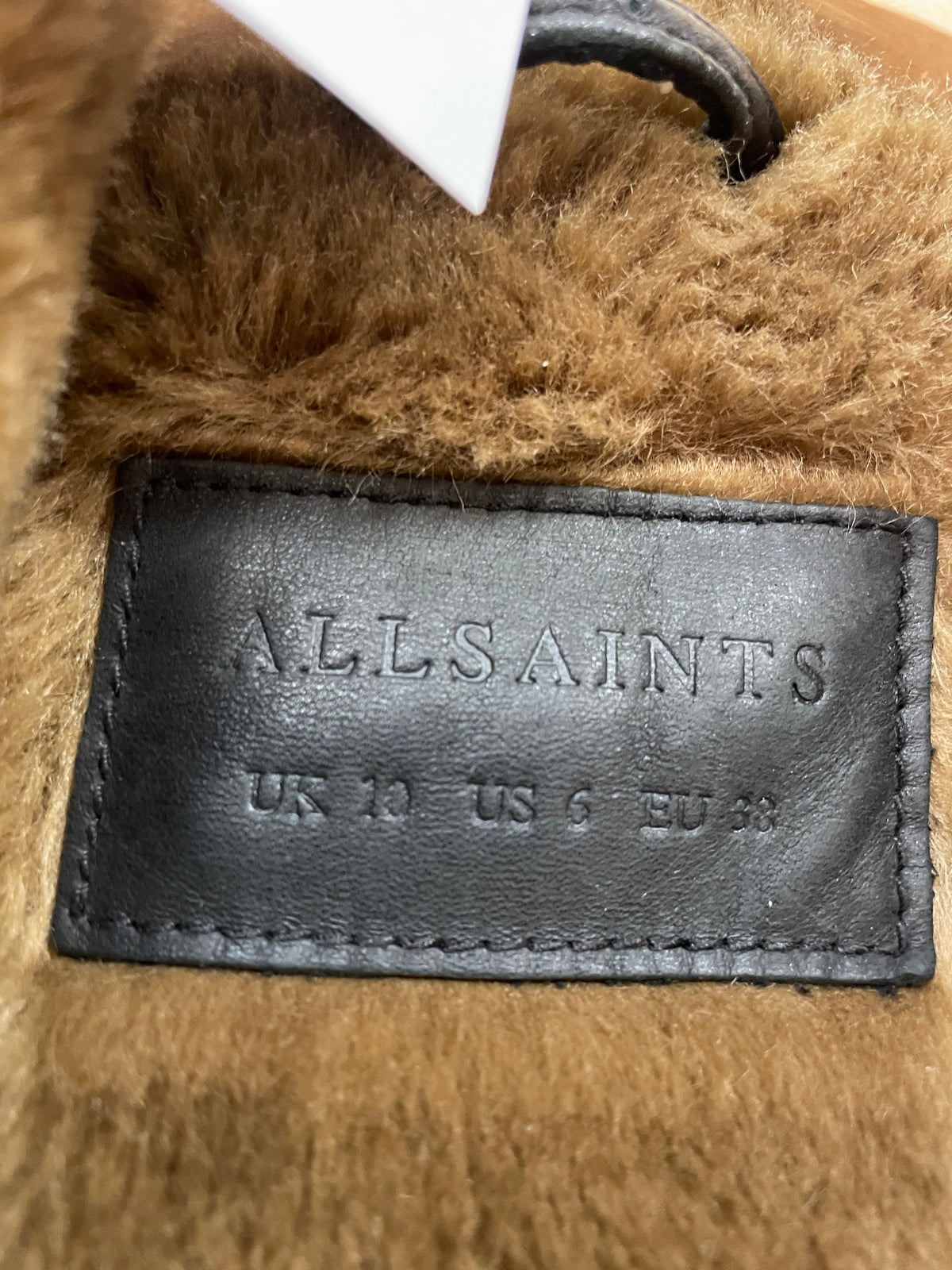 All Saints Black Real Leather Biker Style Jacket with Faux Fur Lining Size 10