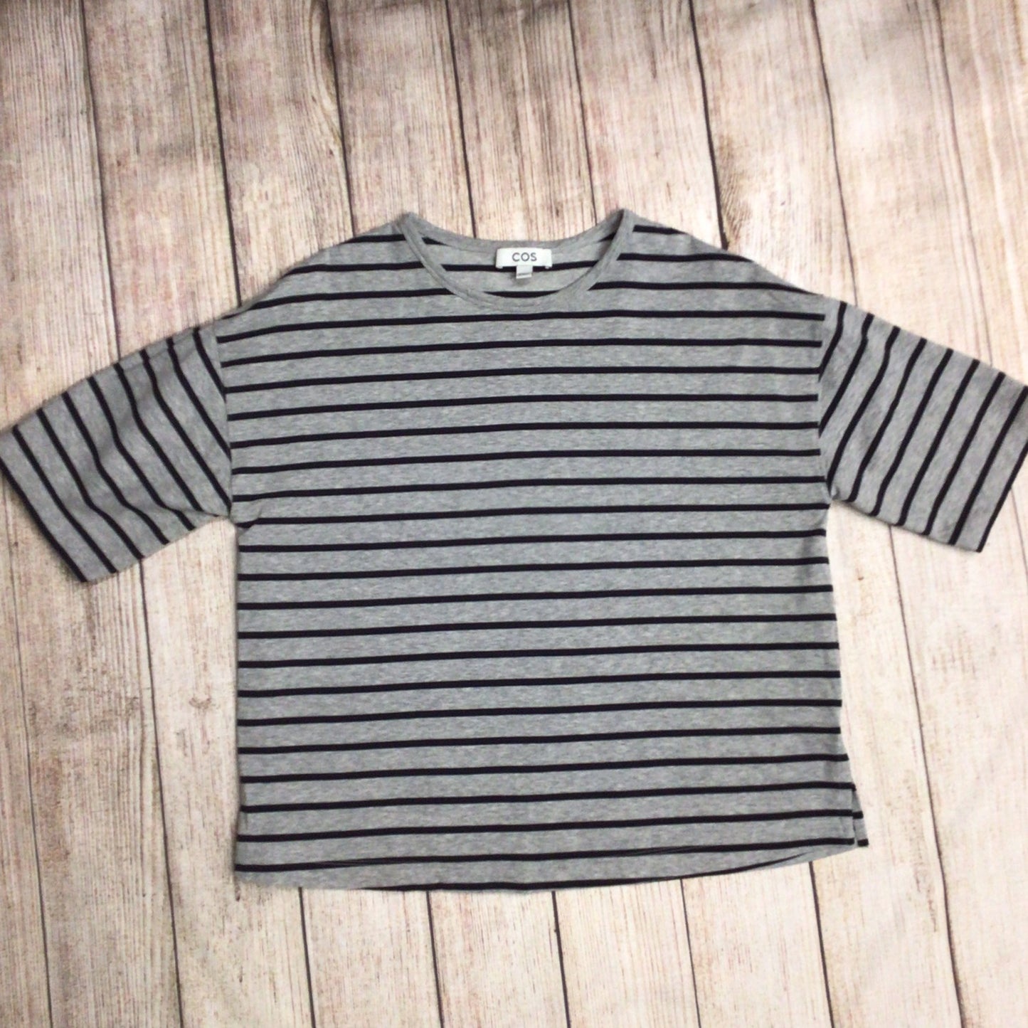 Cos Grey & Black 100% Cotton Striped T Shirt Size M