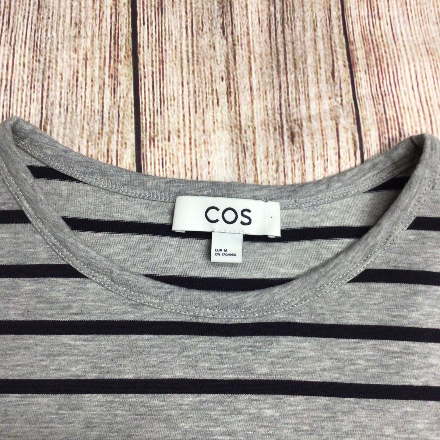 Cos Grey & Black 100% Cotton Striped T Shirt Size M