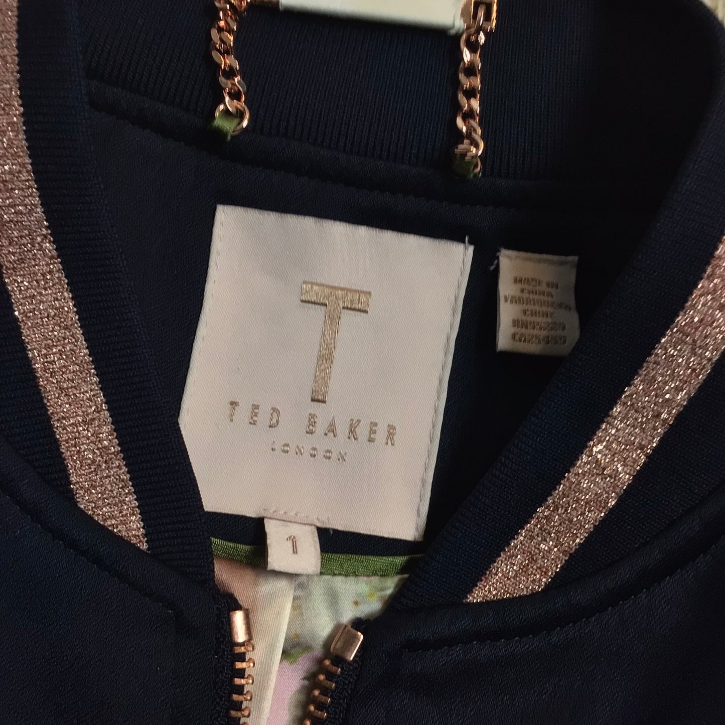 Ted Baker Blue Embroidered Bomber Jacket Size S (1 on label)