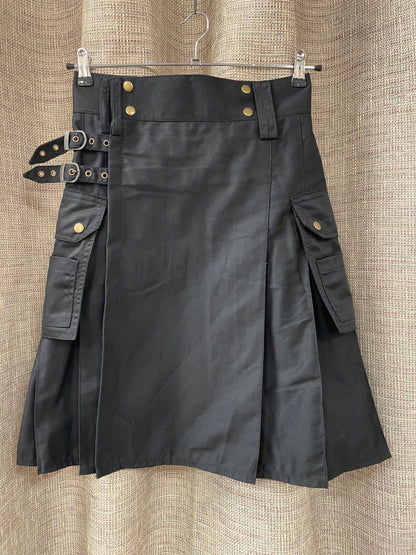 Black Plain Cotton Mix Modern Kilt Waist 30