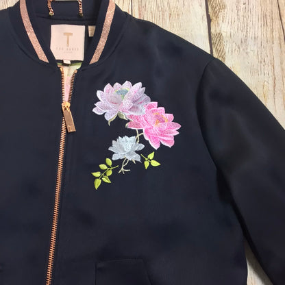 Ted Baker Blue Embroidered Bomber Jacket Size S (1 on label)