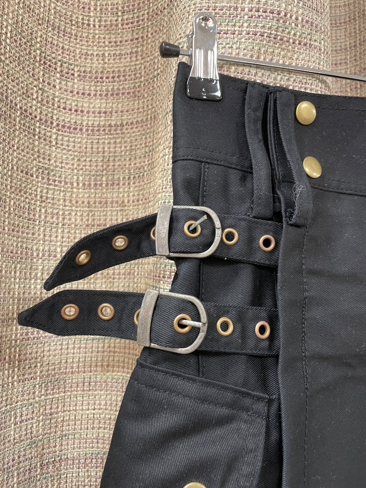 Black Plain Cotton Mix Modern Kilt Waist 30