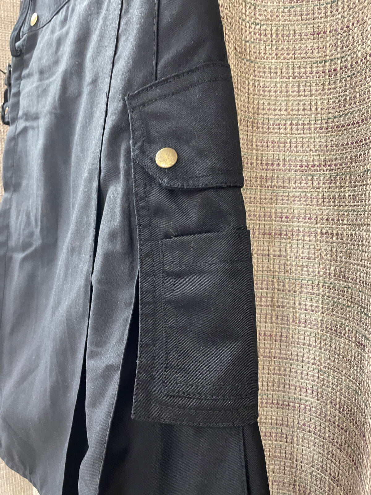 Black Plain Cotton Mix Modern Kilt Waist 30