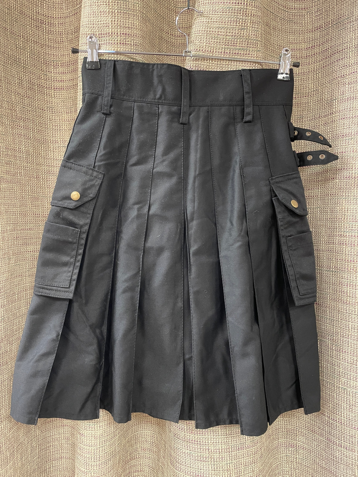 Black Plain Cotton Mix Modern Kilt Waist 30