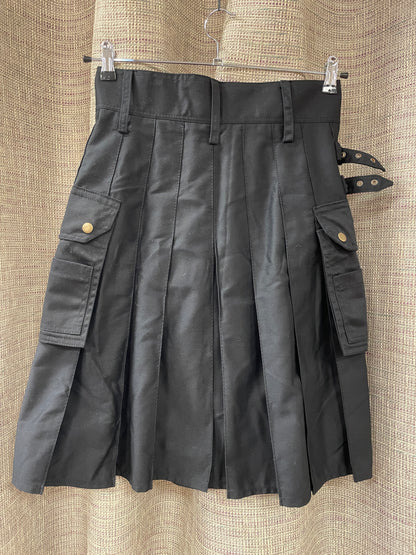 Black Plain Cotton Mix Modern Kilt Waist 30