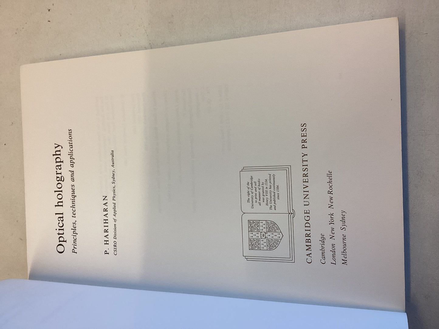 Optical Holography Principles, Techniques and Applications Cambridge Studies in Modern Optics 2