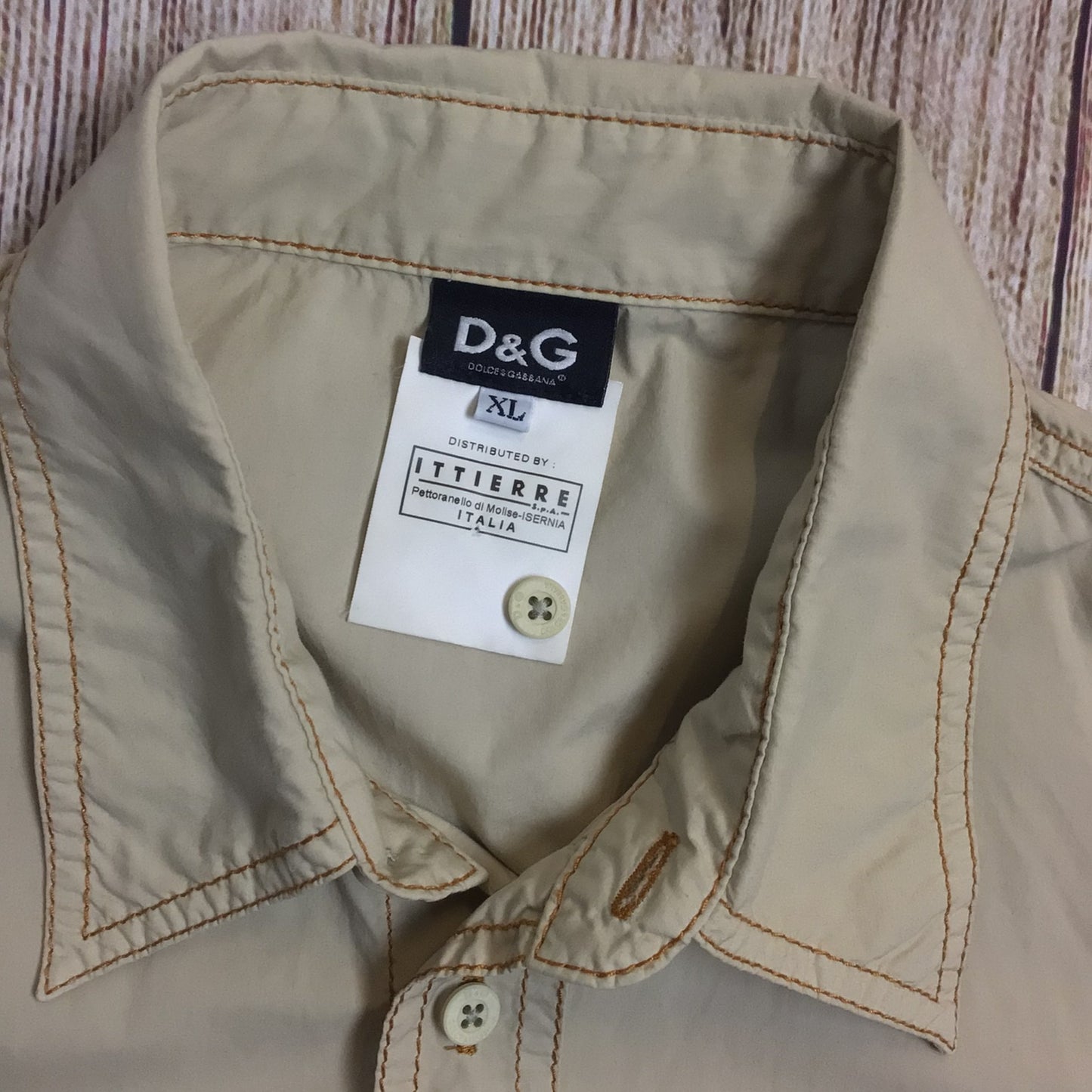 D&G Dolce & Gabbana Beige Khaki Short Sleeve Shirt 100% Cotton Size XL