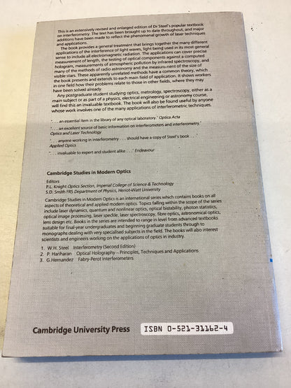 Interferometry 1 Second Edition Cambridge Studies in Modern Optics W H Steel