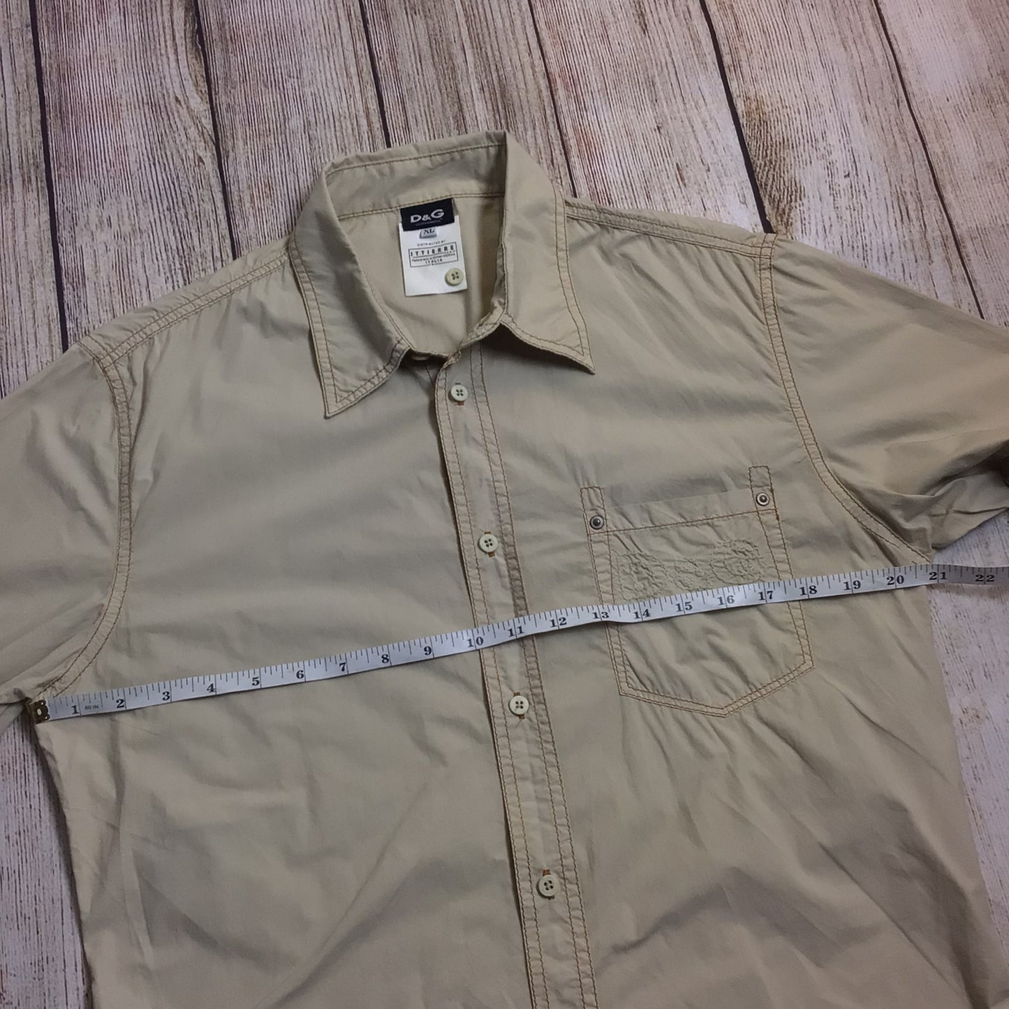 D&G Dolce & Gabbana Beige Khaki Short Sleeve Shirt 100% Cotton Size XL