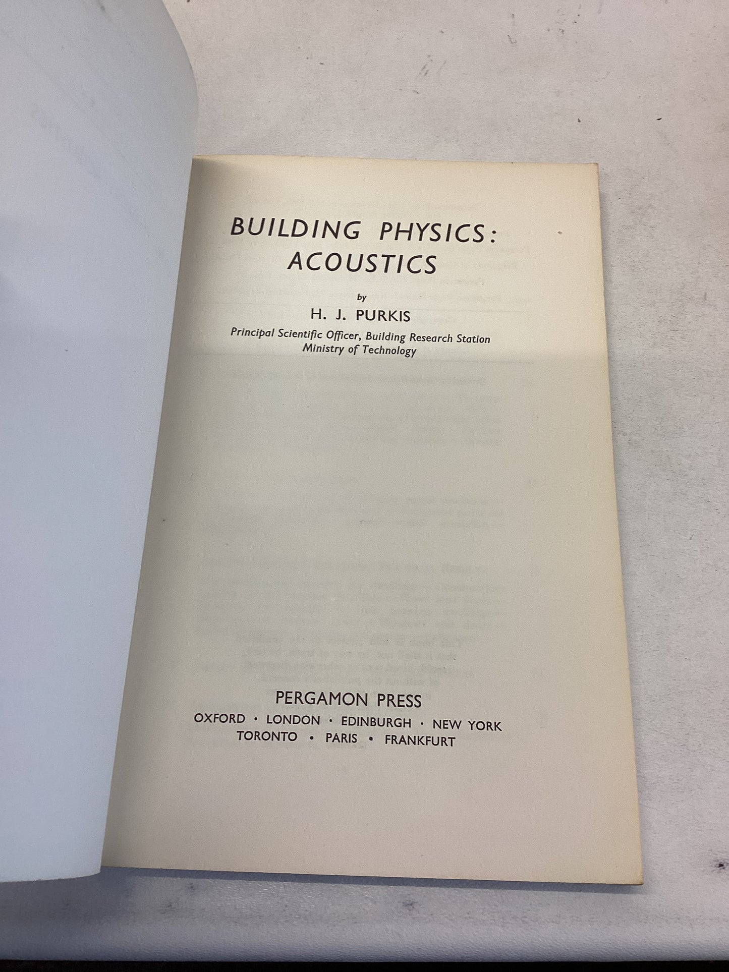 Building Physics: Acoustics H J Purkis