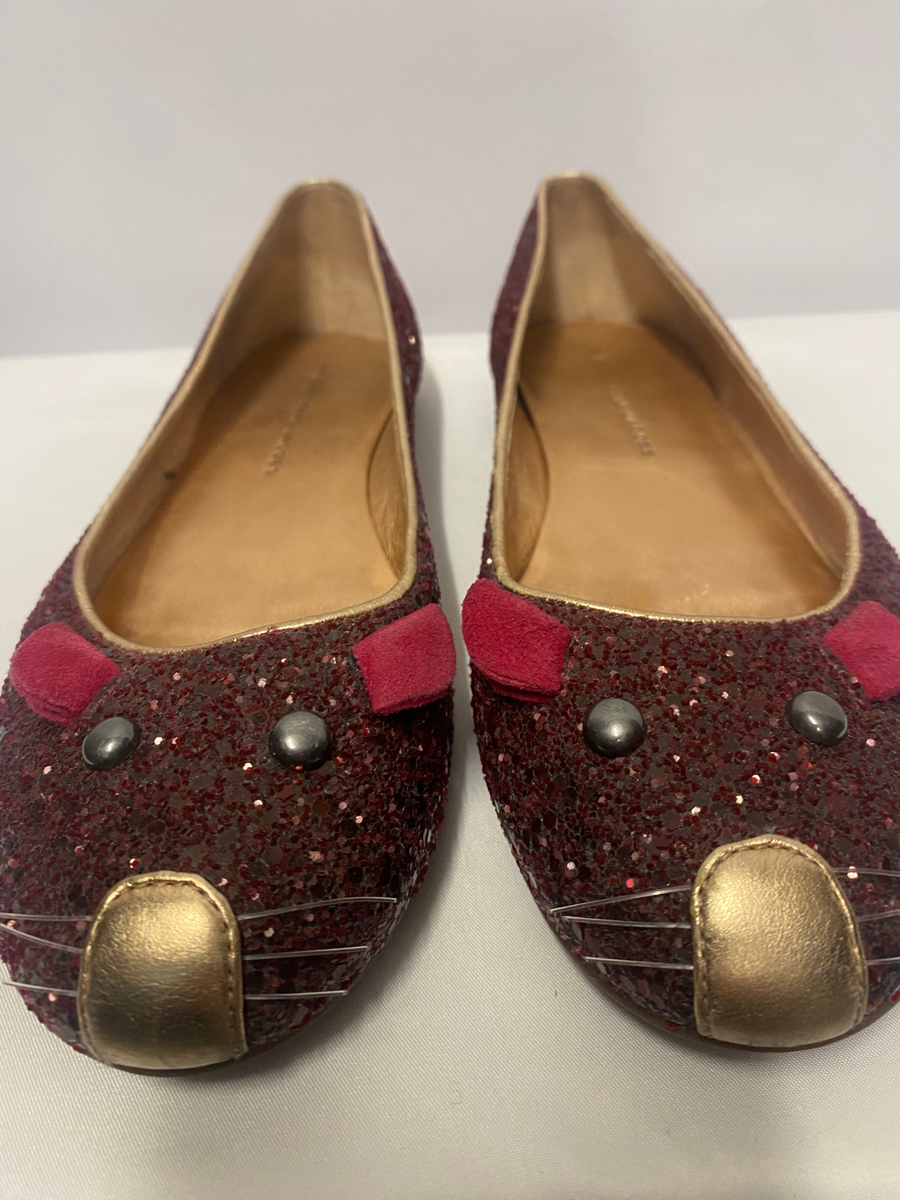 Marc by Marc Jacobs Burgundy Glitter Cat Ballet Flats 5.5 Shop for Shelter