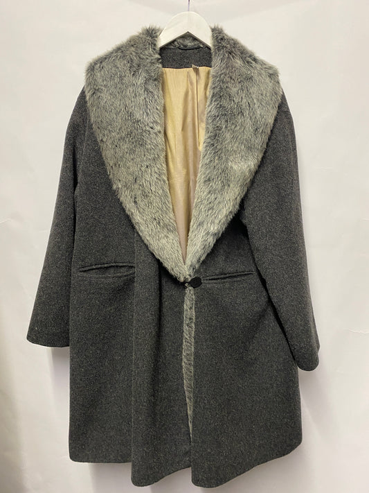 Unbranded Grey Wool Faux Fur Collar Coat 18