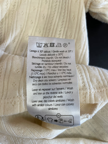 Sezane Cream Off White Short Sleeve V Neck Pointelle Top Small