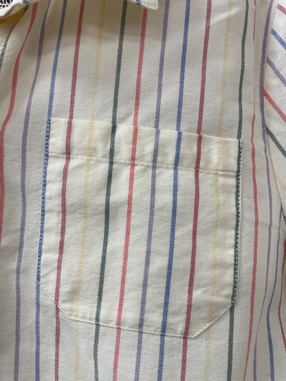 Sezane Cream Multi Stipe Long Sleeve Cotton Shirt Size 42 Medium