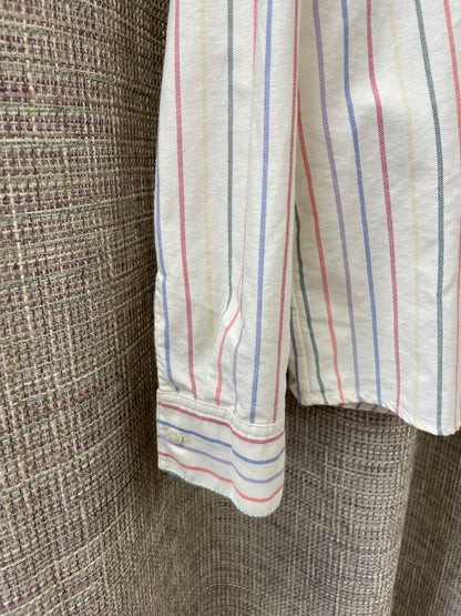 Sezane Cream Multi Stipe Long Sleeve Cotton Shirt Size 42 Medium