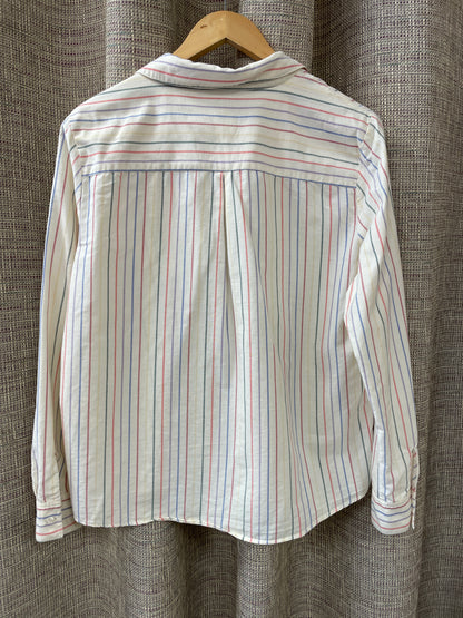 Sezane Cream Multi Stipe Long Sleeve Cotton Shirt Size 42 Medium