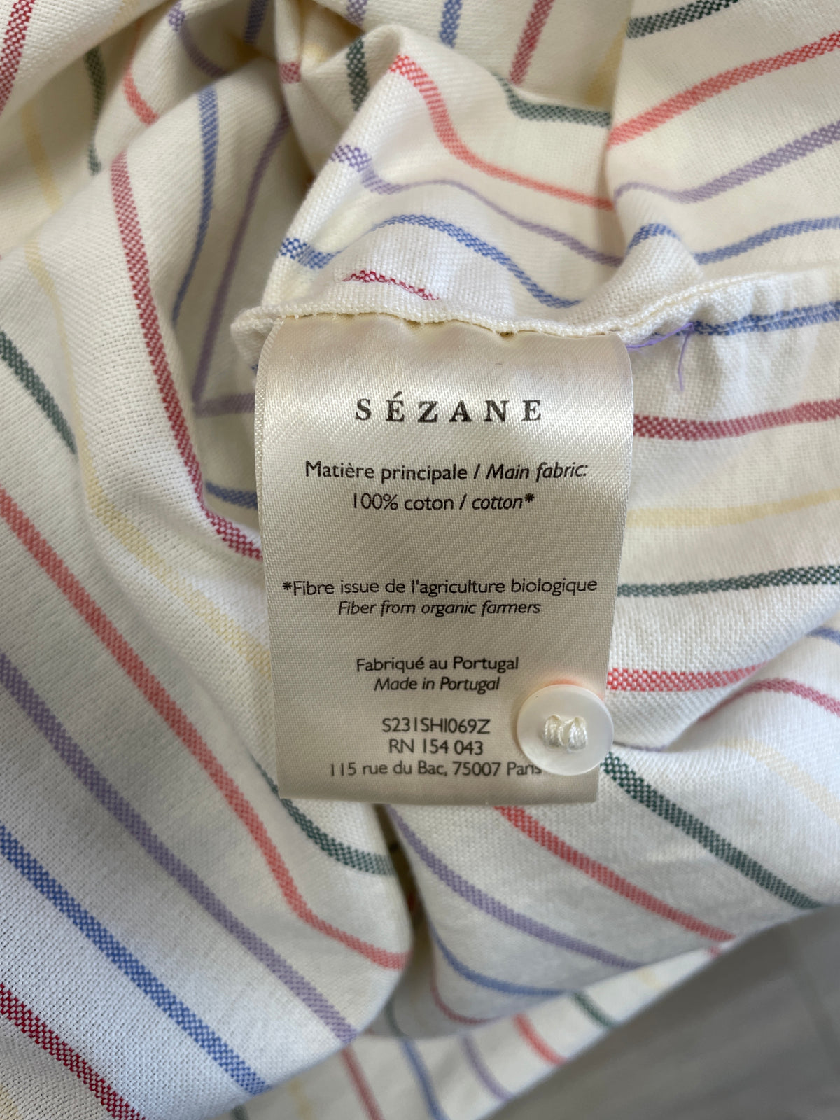 Sezane Cream Multi Stipe Long Sleeve Cotton Shirt Size 42 Medium