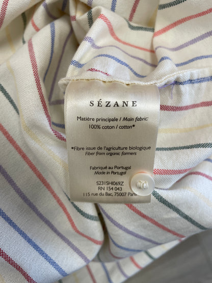 Sezane Cream Multi Stipe Long Sleeve Cotton Shirt Size 42 Medium