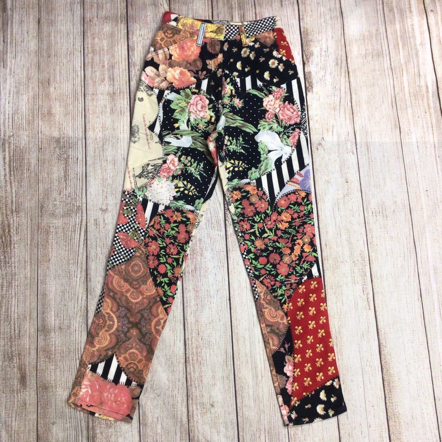 Moschino Made in Italy Multi Collage Print 100% Cotton Jeans Size 10 UK