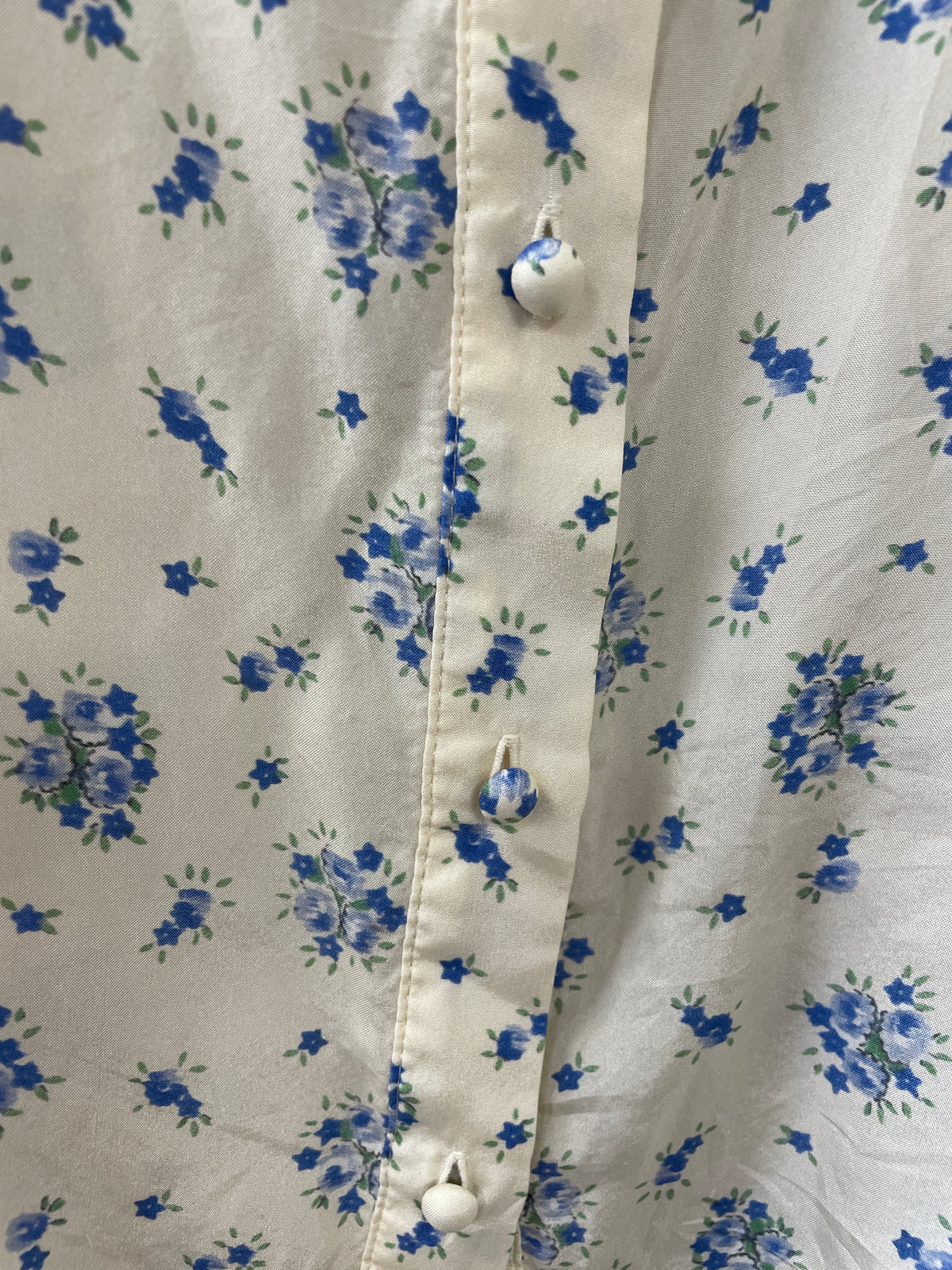 Sezane Cream Blue Ditsy Print Floral Short Sleeve Silk Blouse Top Size 40 Medium
