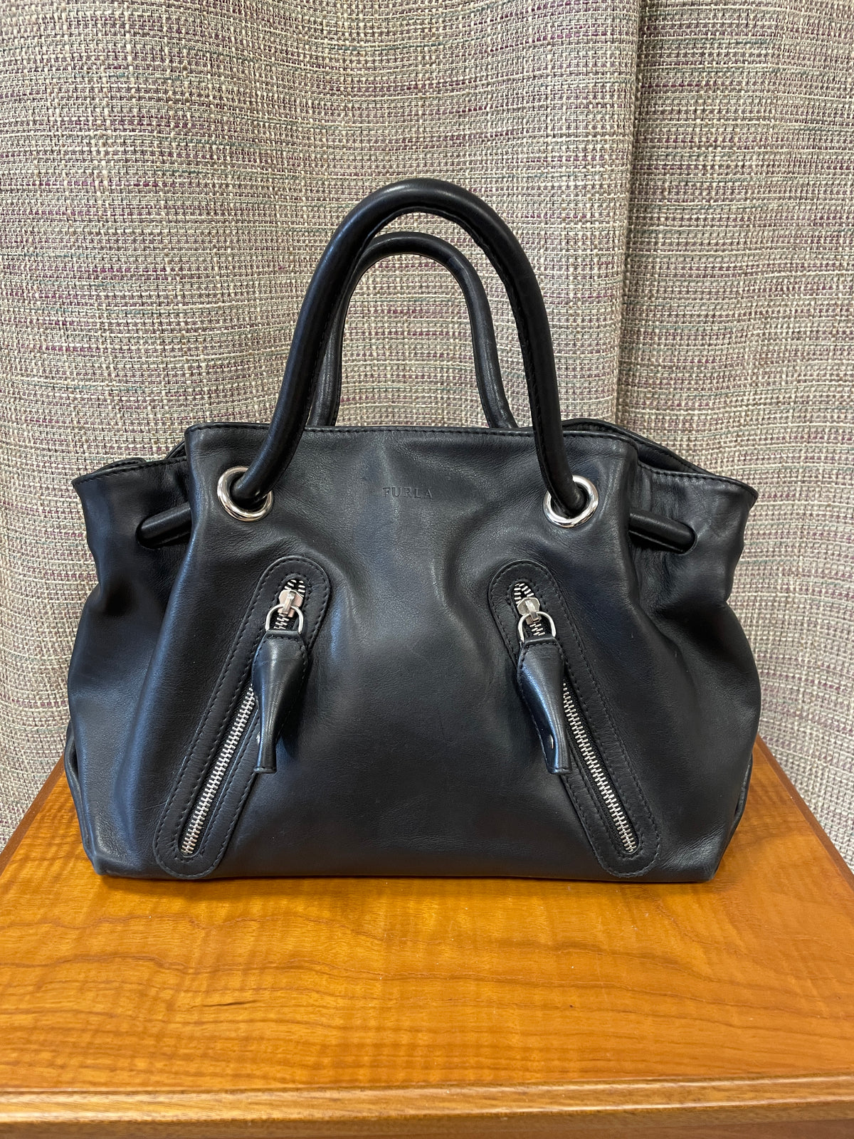 Furla Black Leather Day Grab Double Handle Handbag Bag