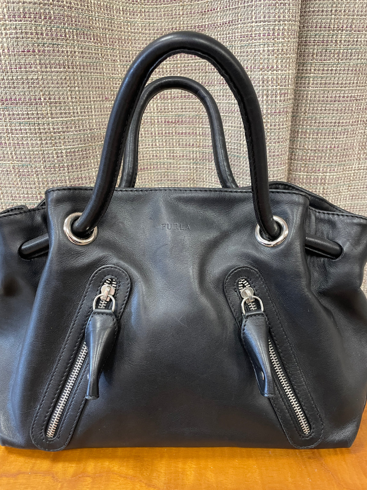 Furla Black Leather Day Grab Double Handle Handbag Bag