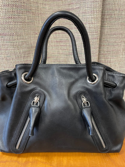 Furla Black Leather Day Grab Double Handle Handbag Bag