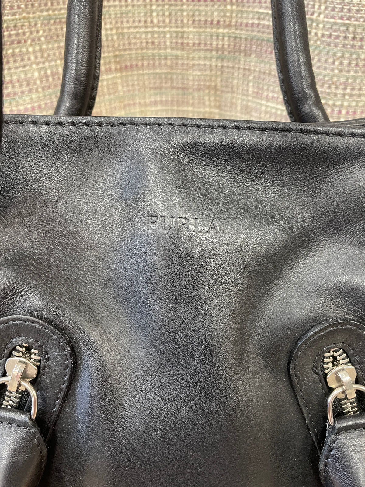 Furla Black Leather Day Grab Double Handle Handbag Bag