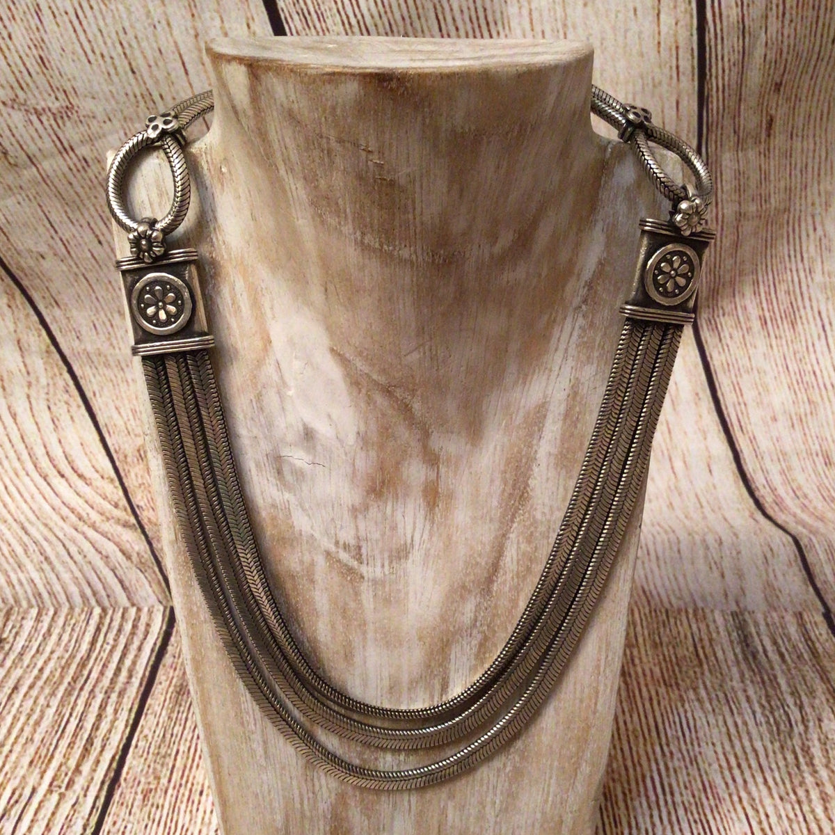 Tribal Silver 3 String Necklace
