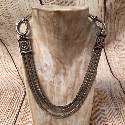 Tribal Silver 3 String Necklace