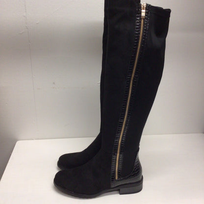 Glossy Black Patent Mock Croc Faux Leather Knee High Boots Size 38 EU (5 UK)