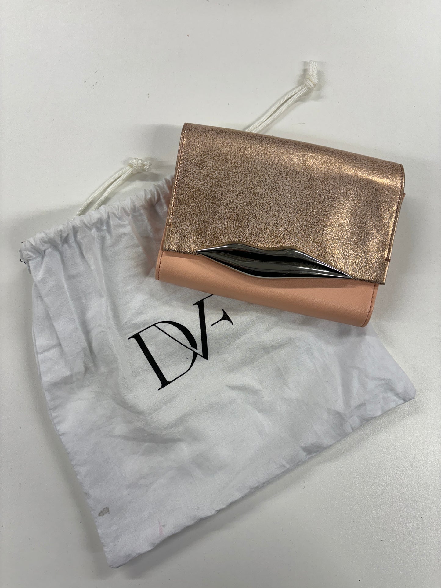 Diane Von Furstenberg Pink and Metallic Leather Flirty Lips Crossbody Bag