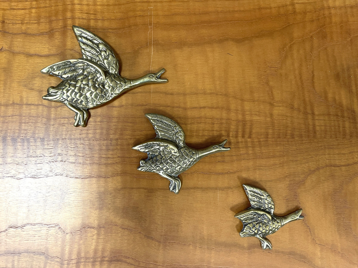 Set 3 Vintage Brass Flying Ducks Wall Hanging Ornaments