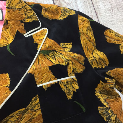 Gucci Black & Yellow Floral Velvet Kimono Style Blazer Jacket Size 42