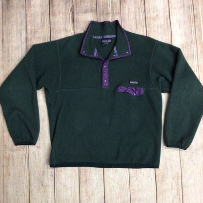 Vintage Patagonia Synchilla Green & Purple 1/4 Button Fleece Size L