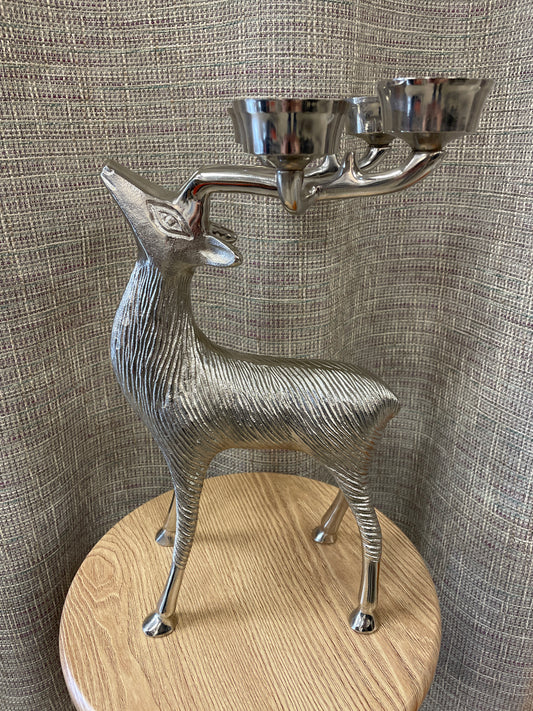 Large Nickel Chrome Reindeer Tealight Candle Holder Christmas